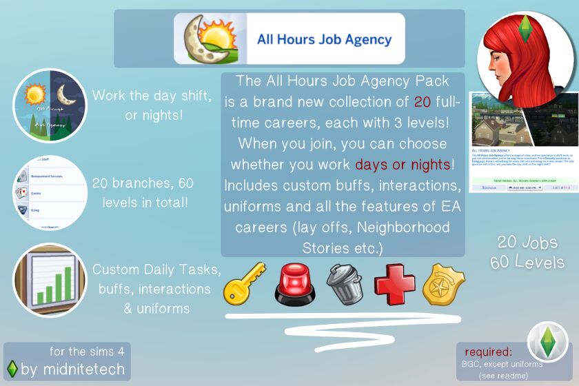 ALL Hours Full-Time Agency Career Pack Sims 4 CC