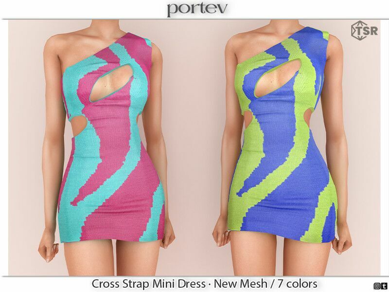 Cross Strap Mini Dress By Portev Sims 4 CC