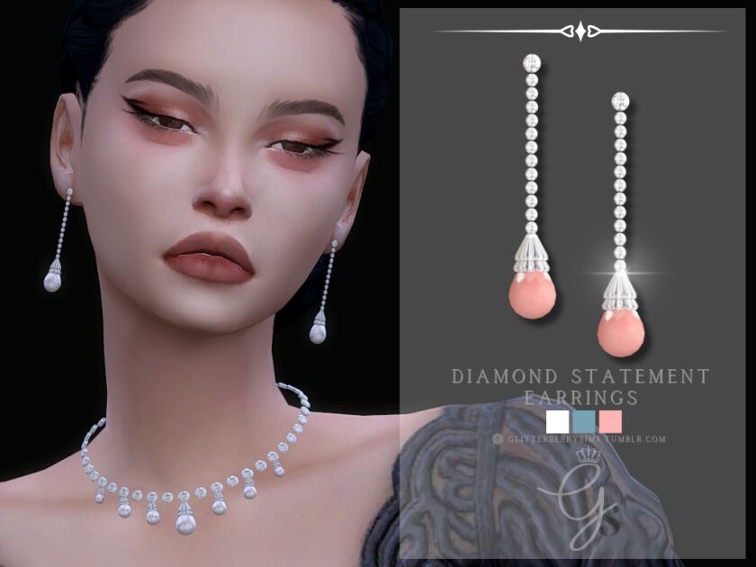 Diamond Pink Earrings Sims 4 CC