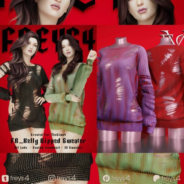 Fr_Kelly Ripped Sweater By XR Sims 4 CC