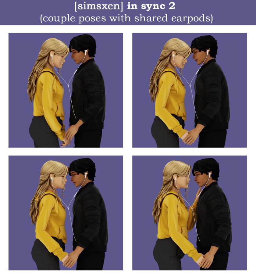 In Sync 2 – Couple Poses With Shared Earpods Sims 4 CC