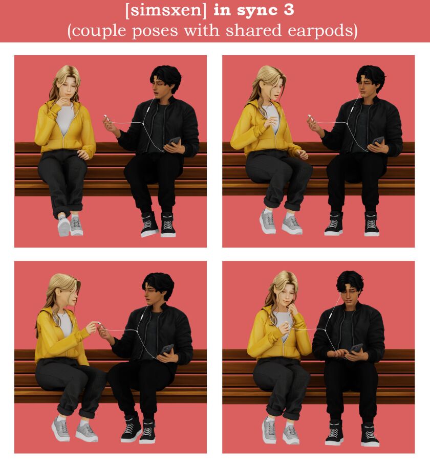 In Sync 3 – Couple Poses With Shared Earpods Sims 4 CC