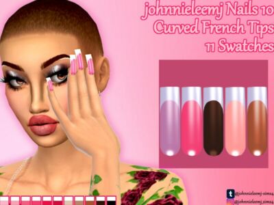 Johnnieleemj Nails 10 (Curved French Tips) By Johnnieleemj Sims 4 CC