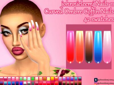 Johnnieleemj Nails 11 (Curved Ombre Coffin Nails) By Johnnieleemj Sims 4 CC