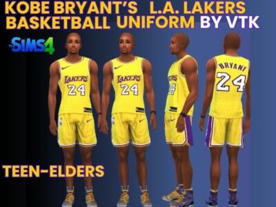 Kobe Bryant’s L.A. Lakers Basketball Uniform By VTK Sims 4 CC