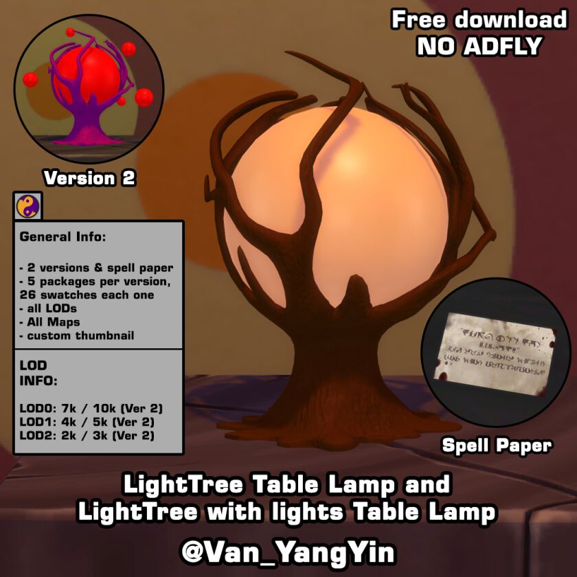 Lighttree Table Lamp (2 Versions) + Spell Paper Sims 4 CC