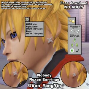 Nobody Roxas Earrings (Kingdom Hearts) [Teen To Elder/Children] Sims 4 CC