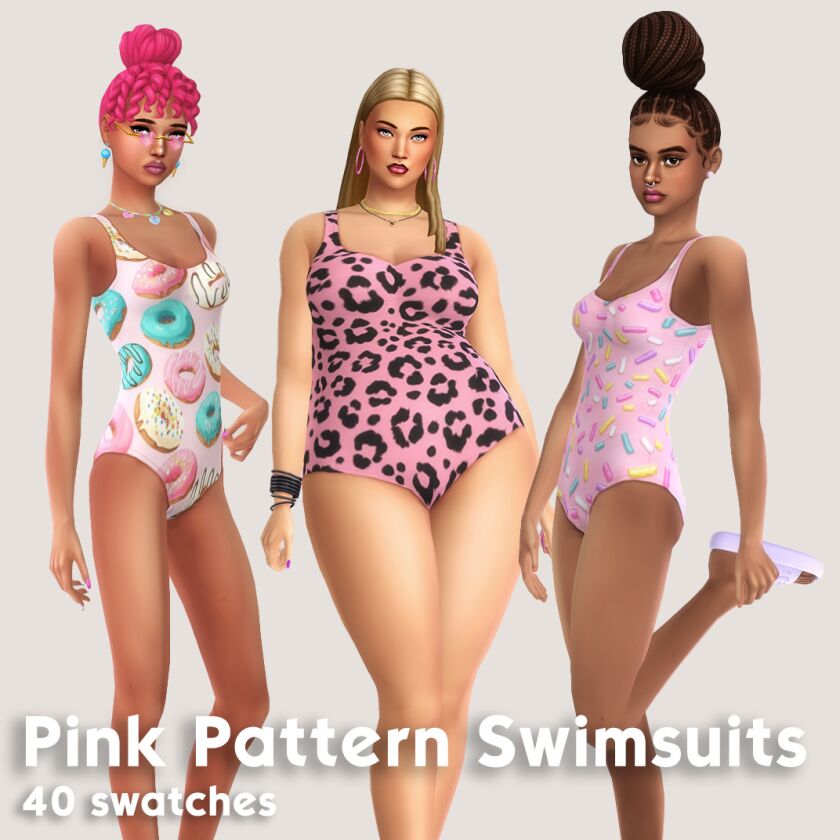 Pink Pattern Swimsuits Sims 4 CC