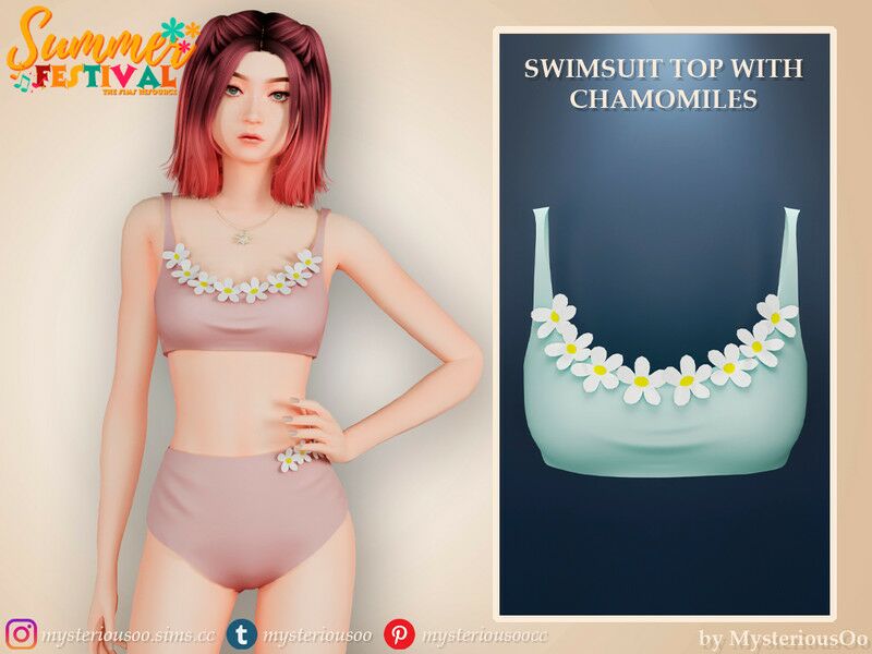 Summer Festival – Swimsuit TOP With Chamomiles By Mysteriousoo Sims 4 CC