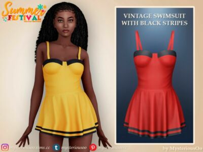 Summer Festival – Vintage Swimsuit With Black Stripes By Mysteriousoo Sims 4 CC