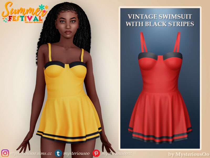 Summer Festival – Vintage Swimsuit With Black Stripes By Mysteriousoo Sims 4 CC