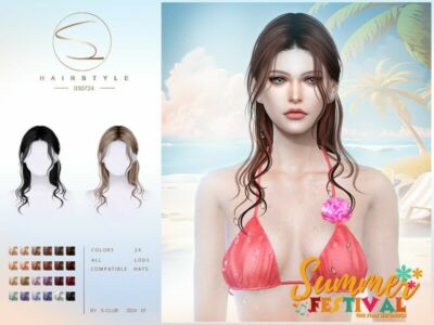 (Summer Festival)Wet Hairstyle 030724 By S-Club Sims 4 CC