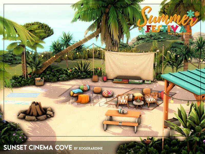 Sunset Cinema Cove – Summer Festival (NO CC) By Xogerardine Sims 4 CC