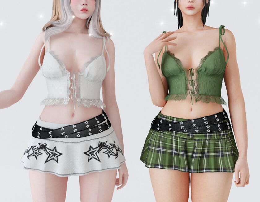 Susie top/ Star girl skirt Sims 4 CC