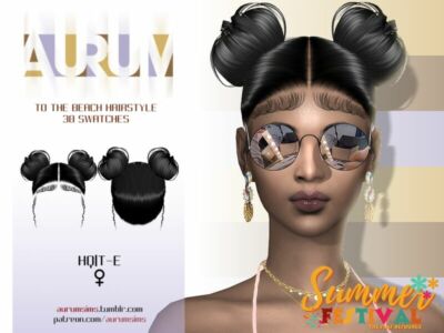 To The Beach – Sleek Hair With Buns For The Sims 4 Sims 4 CC