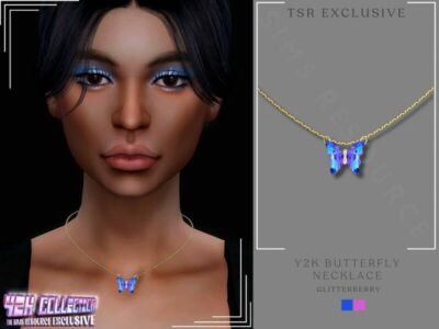 Y2K Butterfly Necklace By Glitterberryfly Sims 4 CC