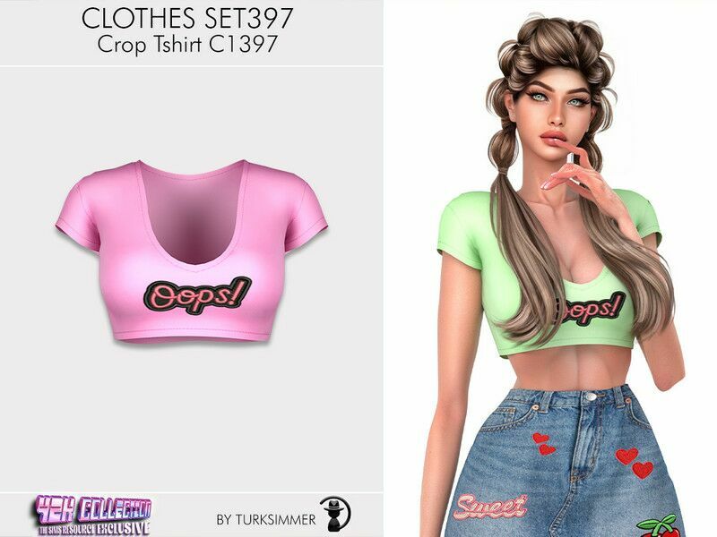 Y2K Clothes SET397 – Crop Tshirt C1397 By Turksimmer Sims 4 CC