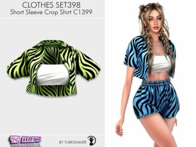 Y2K Clothes SET398 – Short Sleeve Crop Shirt C1399 By Turksimmer Sims 4 CC