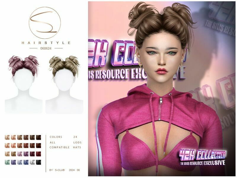 (Y2K) Double Buns Hairstyle 060624 By S-Club Sims 4 CC