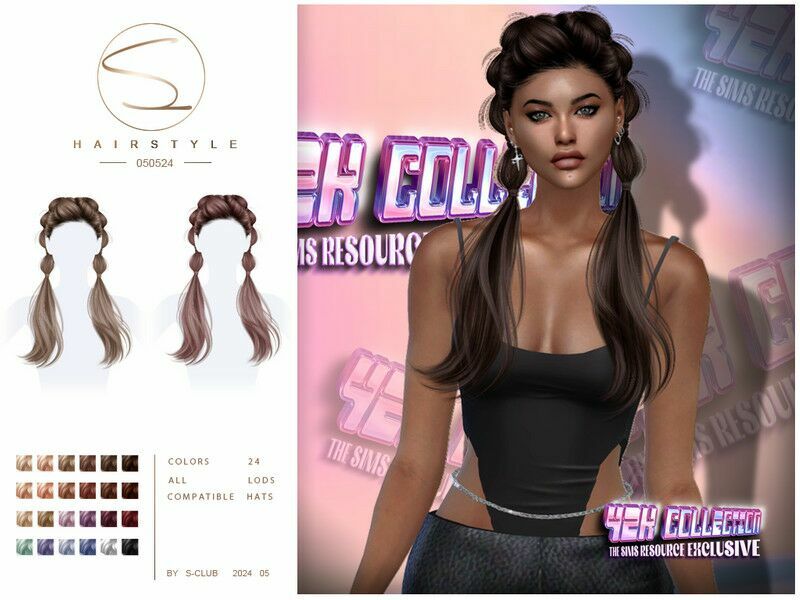 (Y2K) Double Ponytail Hairstyle 050624 By S-Club Sims 4 CC