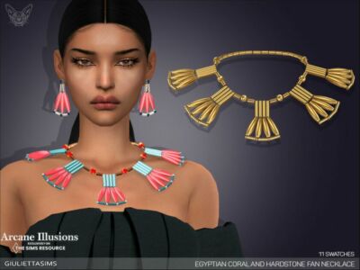 Arcane Illusions – Egyptian Coral And Hardstone FAN Necklace By Feyona Sims 4 CC