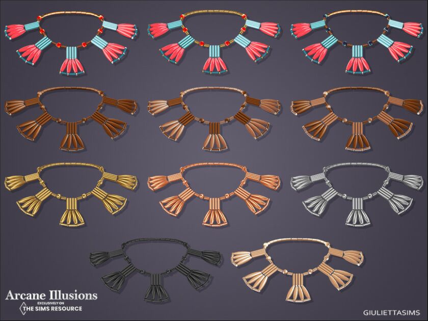 sims 4 cc arcane illusions egyptian coral and hardstone fan necklace by feyona 2