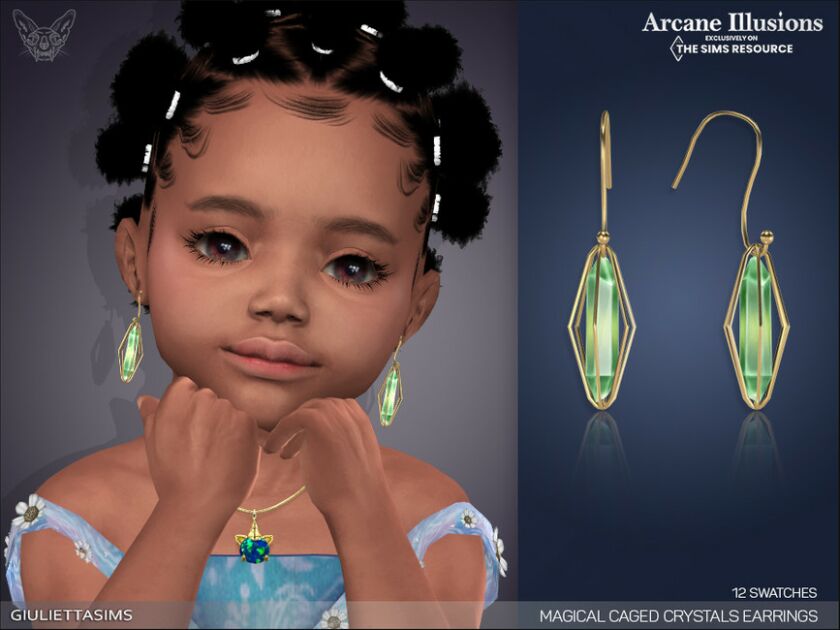 Arcane Illusions – Magical Caged Crystal Earrings 4 Toddlers Sims 4 CC