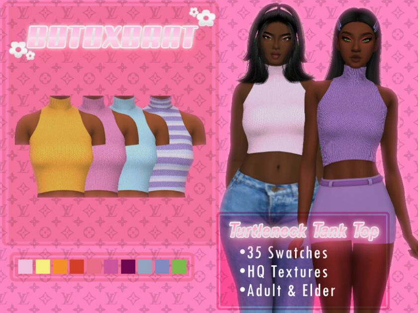 B0T0Xbrat Turtleneck Knit Tank TOP Sims 4 CC