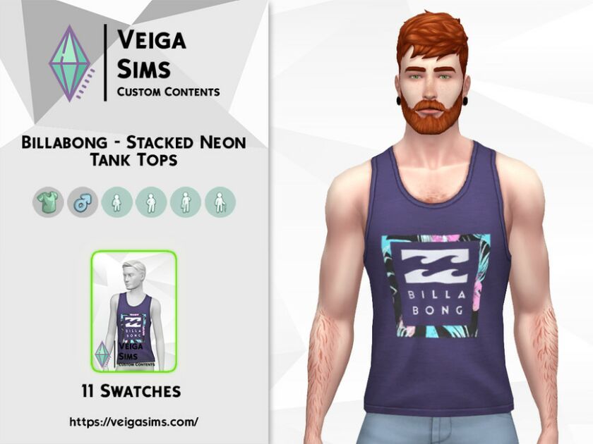 Billabong – Stacked Neon Tank Tops Sims 4 CC