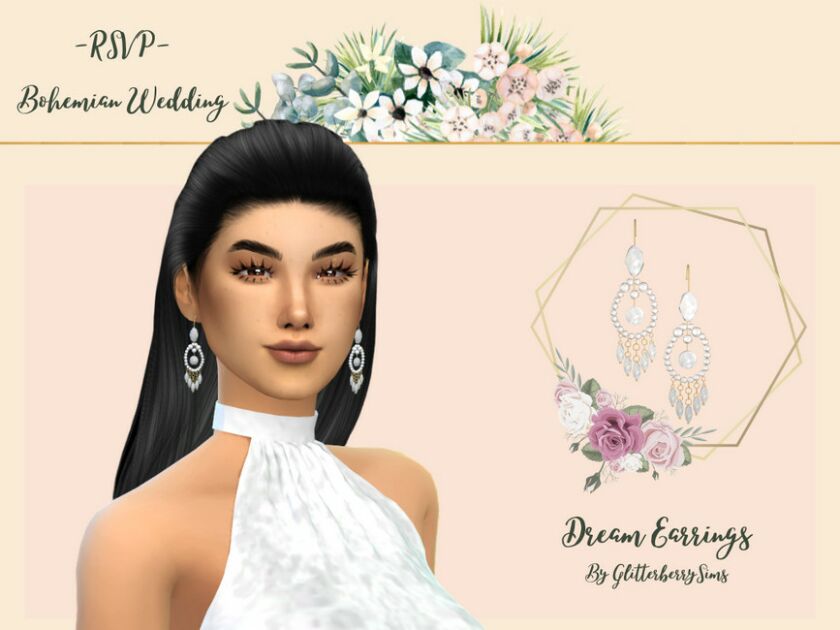 Bohemian Wedding Dream Earrings By Glitterberryfly Sims 4 CC