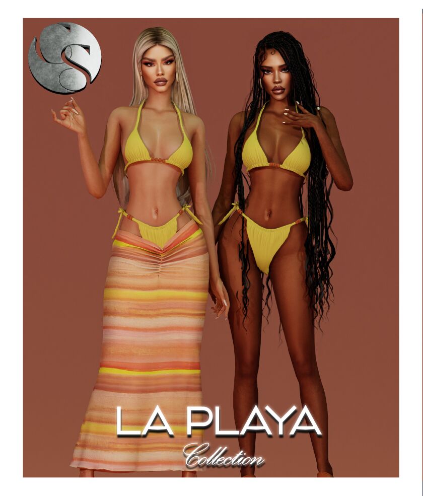 Camuflaje – LA Playa Collection (Bikini SET + Three Piece SET + Earring) Sims 4 CC