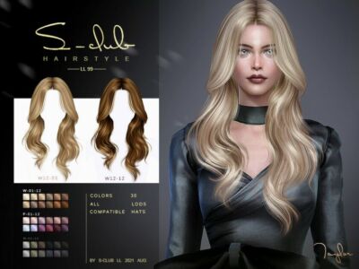 Centre Parting Curly Hairstyle By S-Club Sims 4 CC