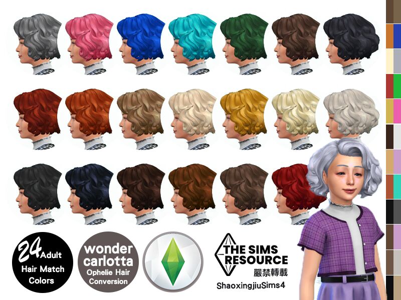 sims 4 cc child ophelie hair 24 colors by jeisse197 2