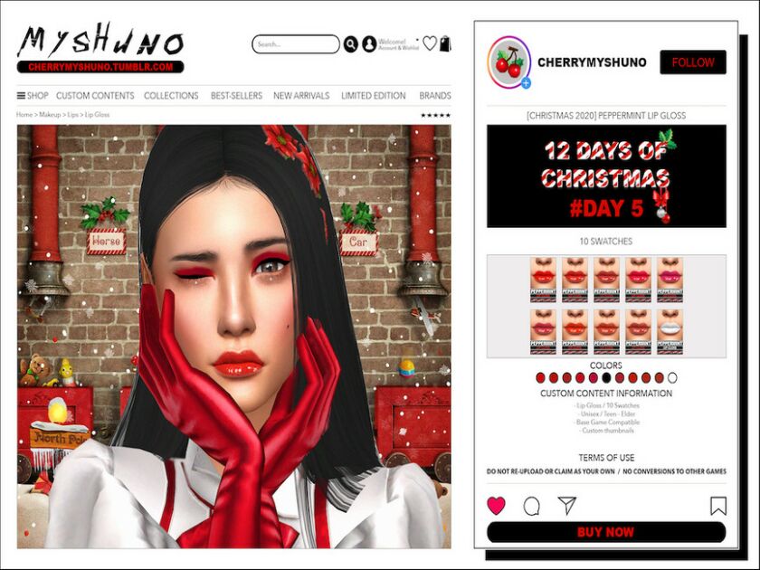 Christmas 2020 – Peppermint LIP Gloss By Cherrymyshuno Sims 4 CC