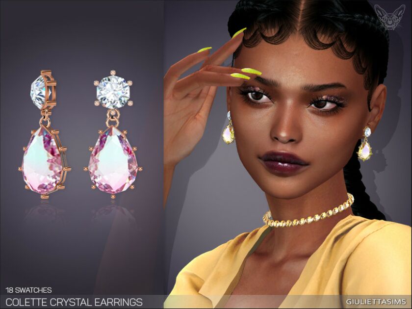 Colette Crystal Earrings By Feyona Sims 4 CC