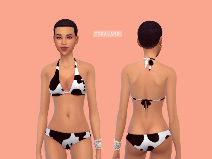 COW Print Bikini (Maxis MAX Style) By Coraland Sims 4 CC