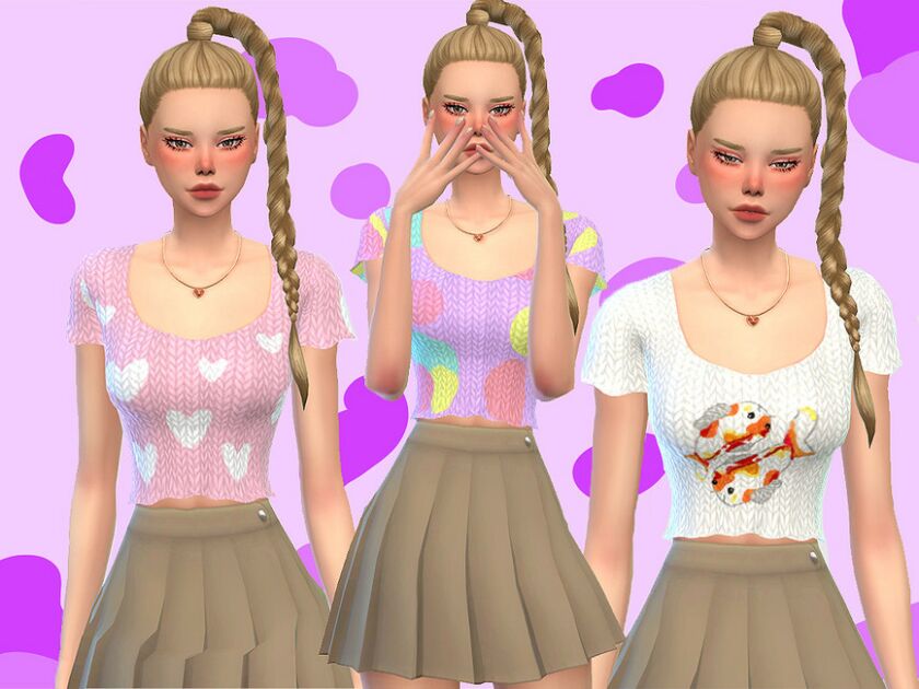 Cottage RIB Knit TOP By Simmingwithboba Sims 4 CC