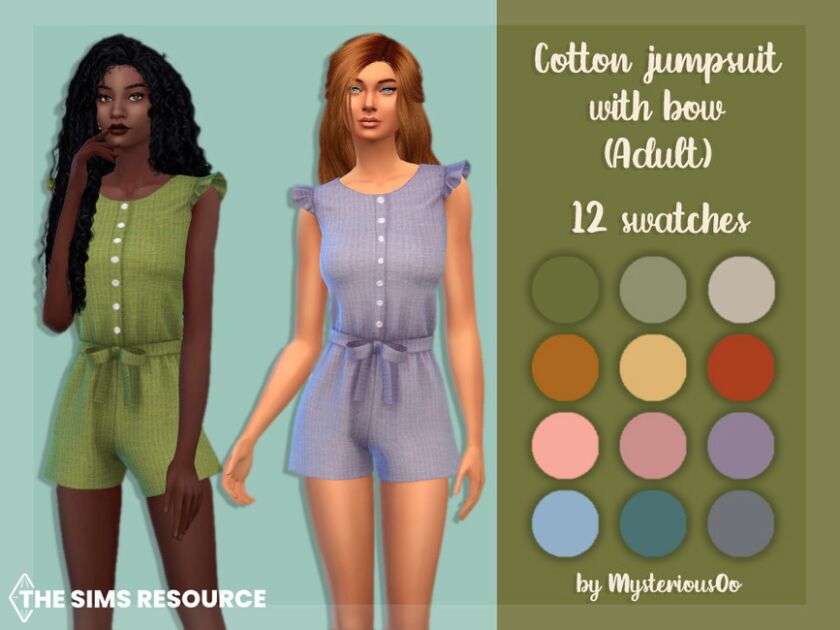 Cotton Jumpsuit With BOW Adult By Mysteriousoo Sims 4 CC