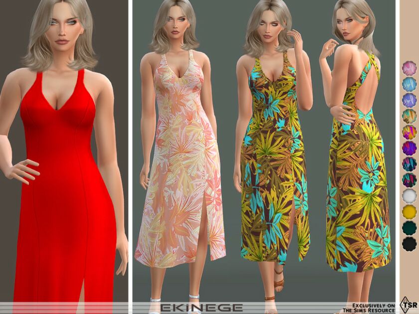 Criss-Cross Back Slit Dress By Ekinege Sims 4 CC