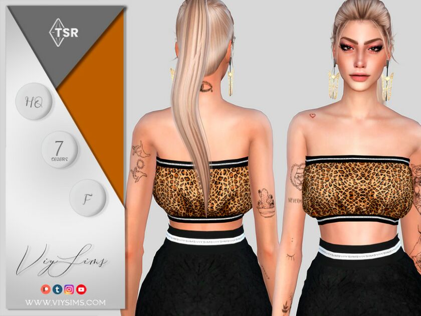 Cropped TOP – Female [Pattern Plaid And Animal Print] Sims 4 CC