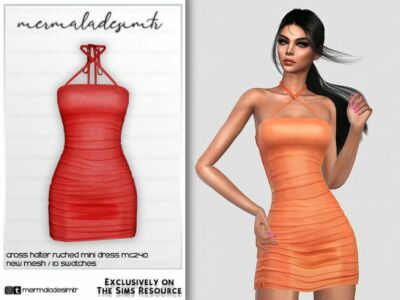 Cross Halter Ruched Mini Dress MC240 By Mermaladesimtr Sims 4 CC