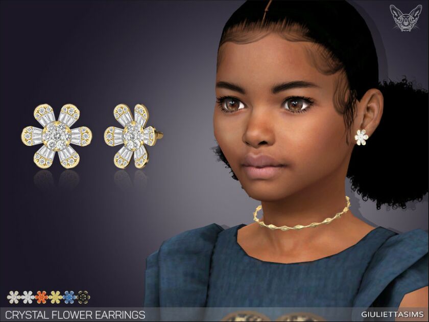 Crystal Flower Earrings For Kids Sims 4 CC