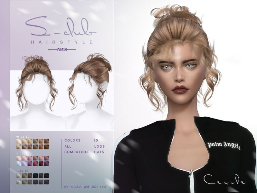 Curly BUN Hairstyle (Cecile) By S-Club Sims 4 CC