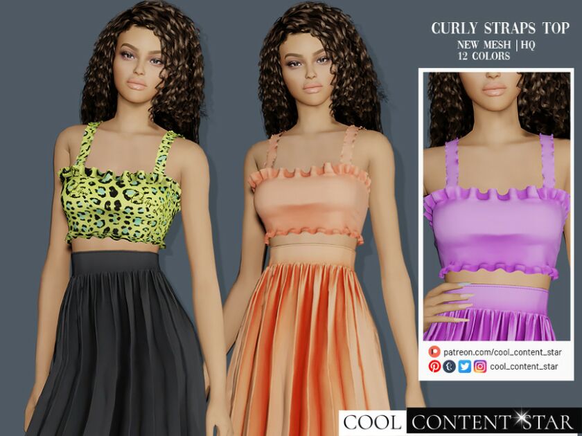 Curly Straps TOP (Patreon) Sims 4 CC