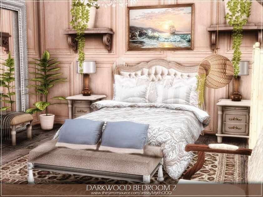 sims 4 cc darkwood bedroom 2 by mychqqq 2