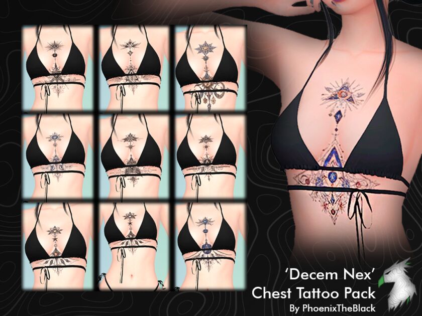 “Decem NEX” Chest Tattoo Pack Sims 4 CC