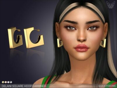 Delani Square Hoop Earrings By Feyona Sims 4 CC