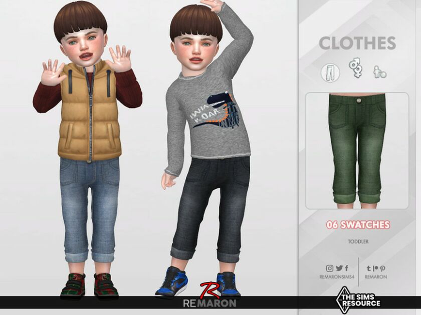 Denim Cropped Pants 01 For Toddler Sims 4 CC