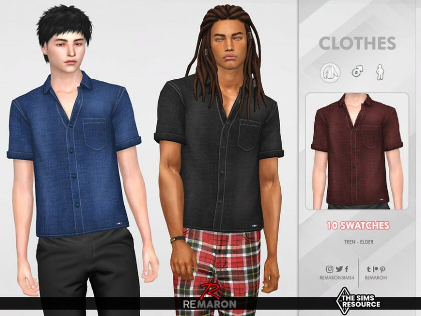 Denim Shirt 01 For Male Sims 4 CC