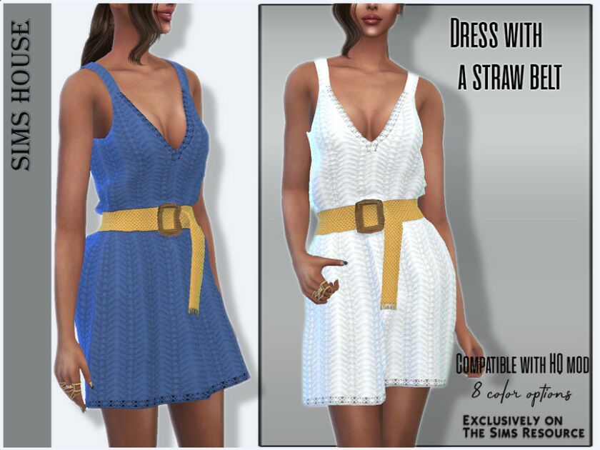 Dress With A Straw Belt Sims 4 CC